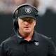 Head coach Jon Gruden of the Las Vegas Raiders reacts on the sideline during a game against the Chicago Bears at Allegiant Stadium on October 10, 2021 in Las Vegas, Nevada
